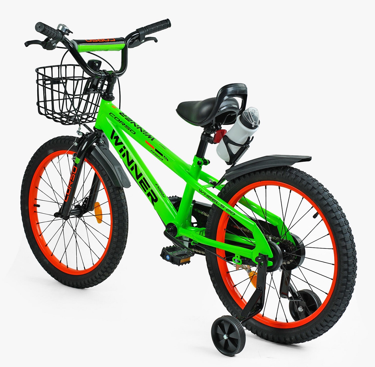 CORSO Велосипед 20 *WINNER*, додаткові колеса, дзвоник, кошик, бутилочка — зображення 2