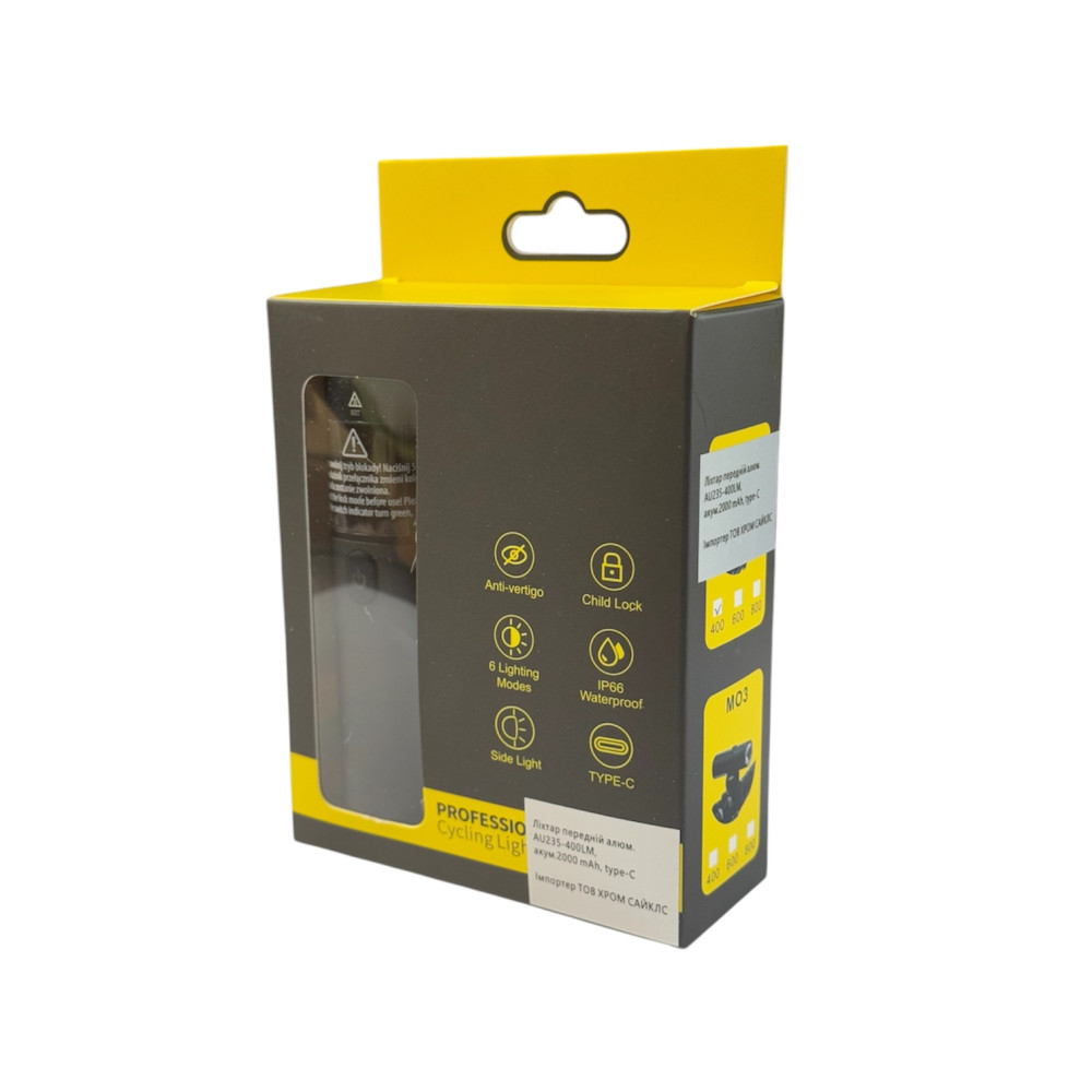 Китай Ліхтар передній 400 LM 2000 mAh type-C AU-235 — зображення 3