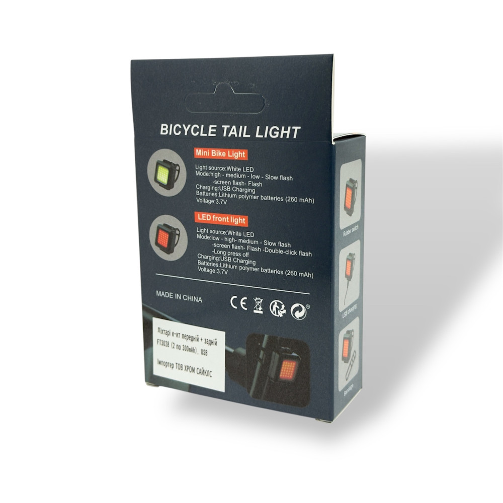 Китай Ліхтар передній + задній 260 mAH USB FT 3028 — зображення 2