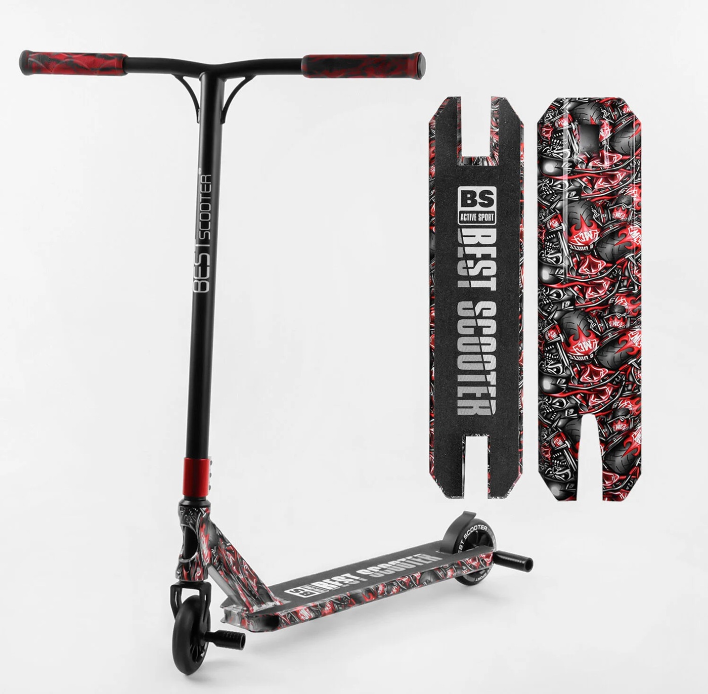 Best Scooter Самокат трюковий, HIC-система, колеса AL-110mm, ширина керма 60см з принтом BS-77488 — зображення 1