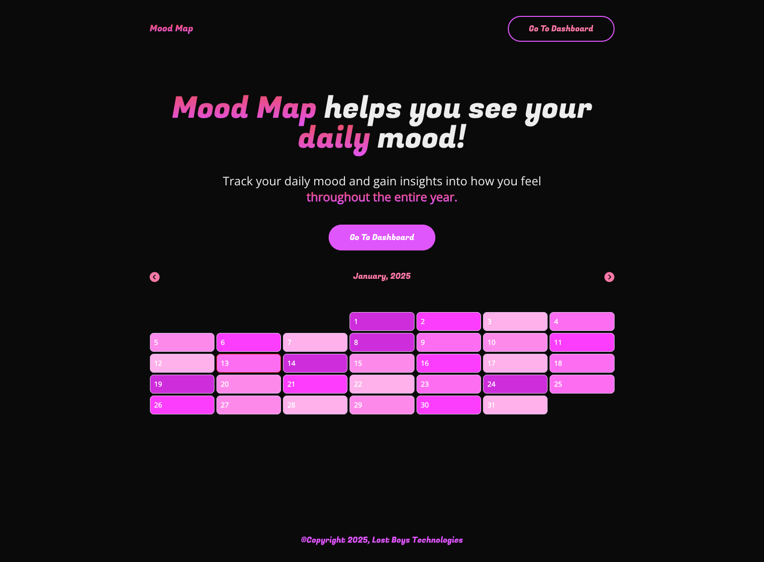A screenshot of the landing page of Mood Map