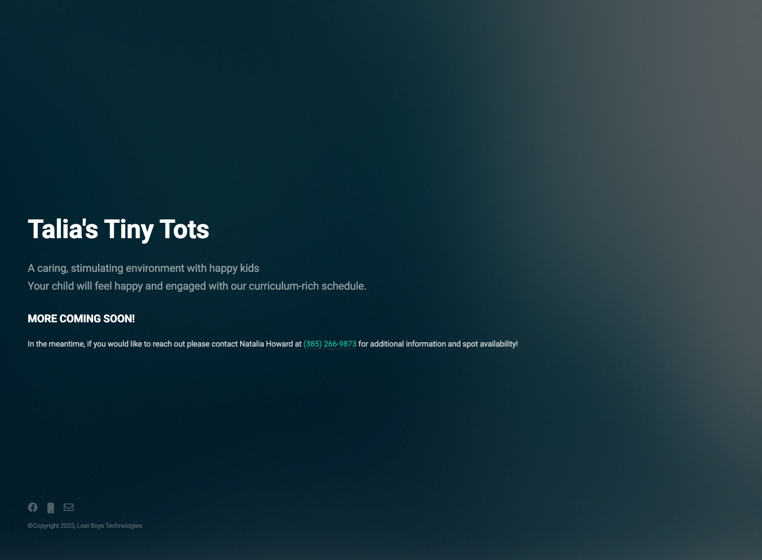 Screenshot of Talia's Tiny Tots website