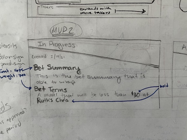 screenshot of bet page