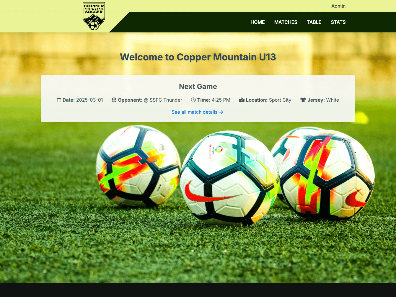Screenshot of Copper Mountain U13 Soccer Team website