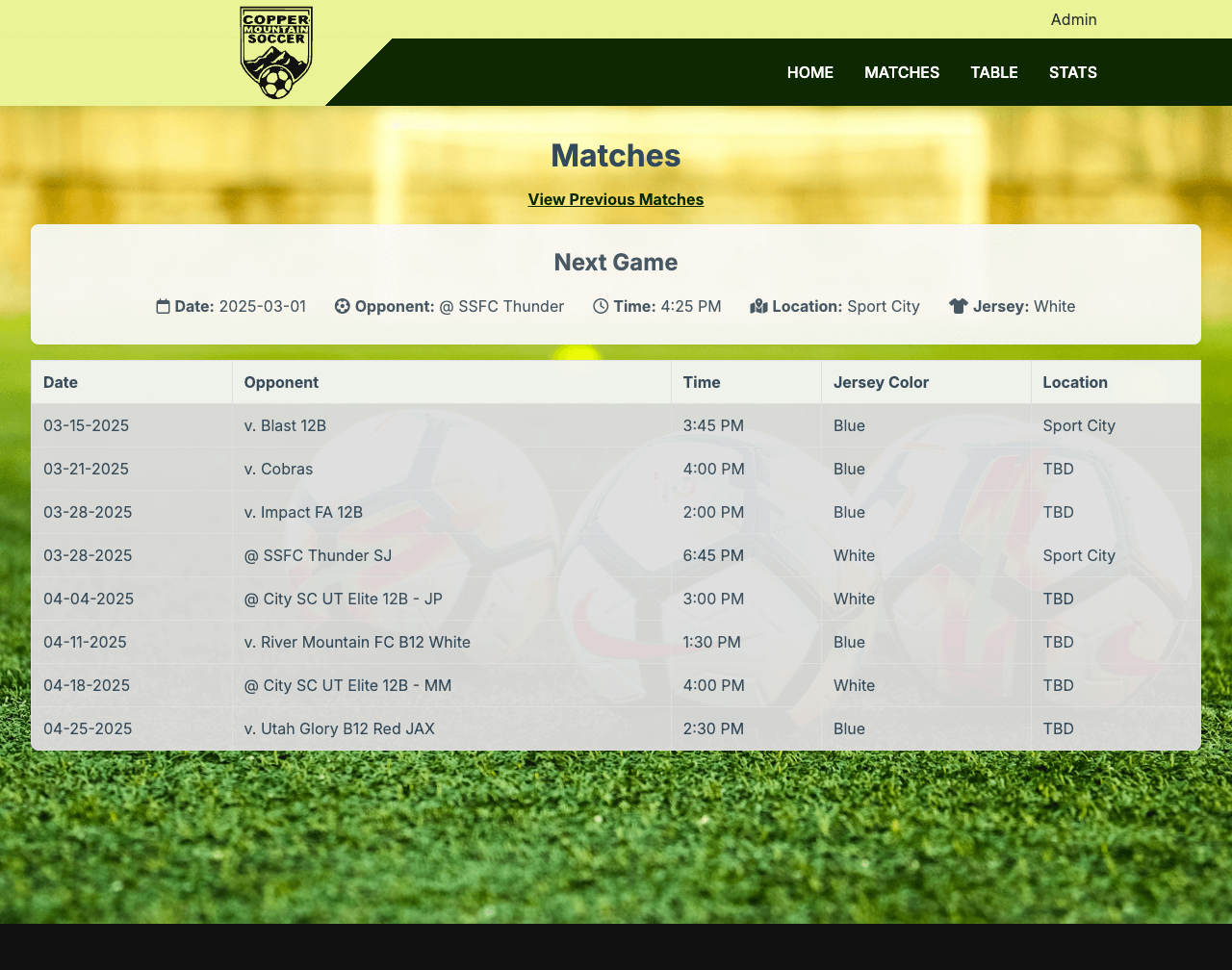 screenshot of next and future matches