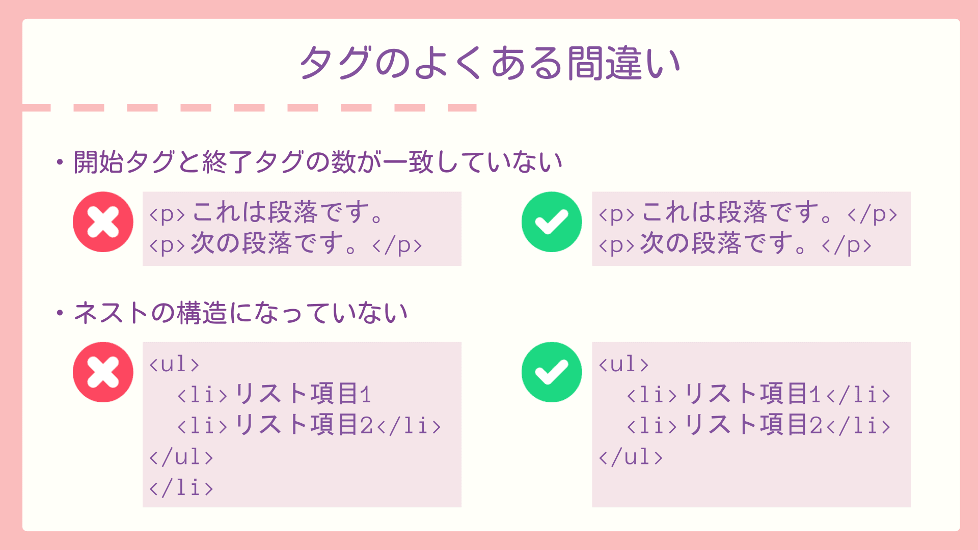 タグのよくある間違い例