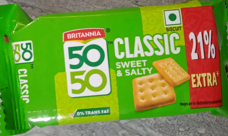 Britannia 50-50 Classic Sweet & Salty biscuits. 