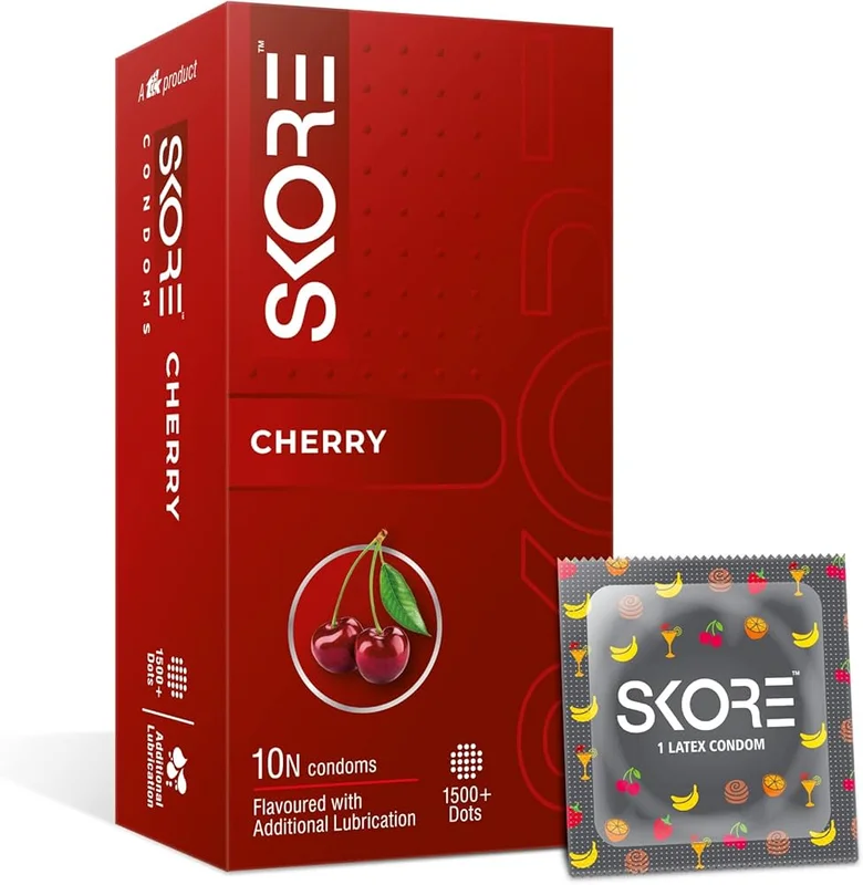 Skore Condoms Cherry Flavoured (10 Condoms in 1 Pack) 