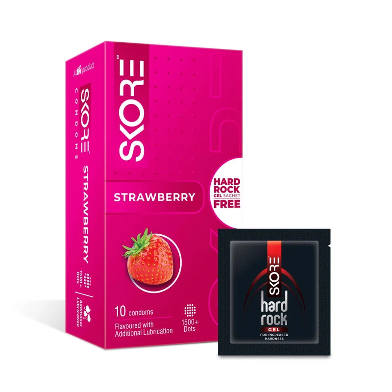 Skore Strawberry Flavoured With Additional Lubrication 1500+ Dots Condom 10 No'S