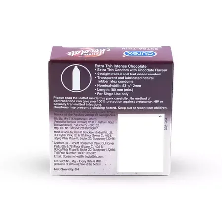 Durex Extra Thin Intense Chocolate Condom 3 No'S