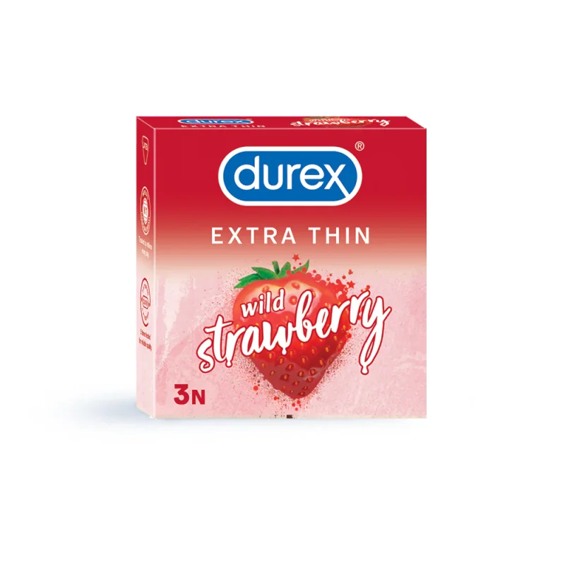 Durex Extra Thin Wild Strawberry Flavoured - 3 Condoms  LOWEST PRICE EVER!