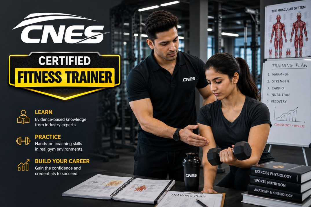 Aspiring fitness professional learning practical coaching skills to become a certified personal trainer in India