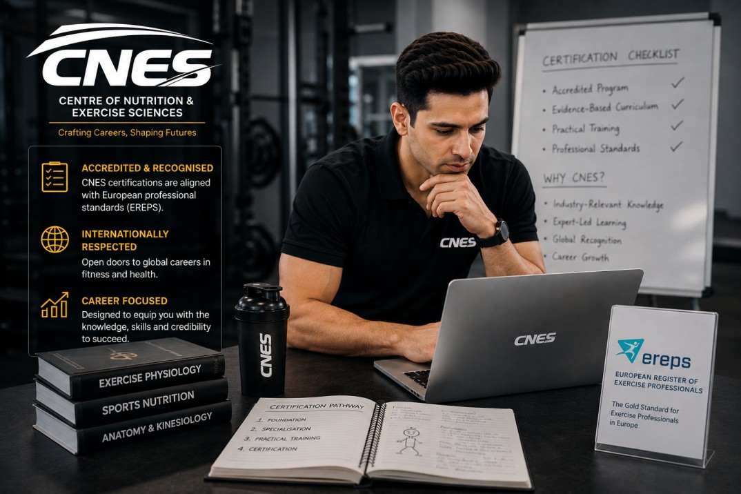 Fitness professional researching EREPS certification and personal trainer accreditation