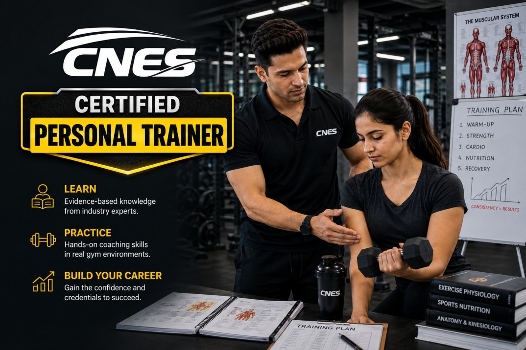 Aspiring fitness professional learning practical coaching skills to become a certified personal trainer in India