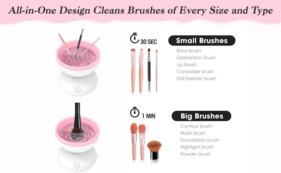  Electric Makeup Brush Cleaner, Abnaok Makeup Brush Cleaner  Machine with Brush Clean Mat, Automatic Cosmetic Brush Cleaner Makeup Brush  Tools for All Size Beauty Makeup Brushes Set, Gift for Women Wife 