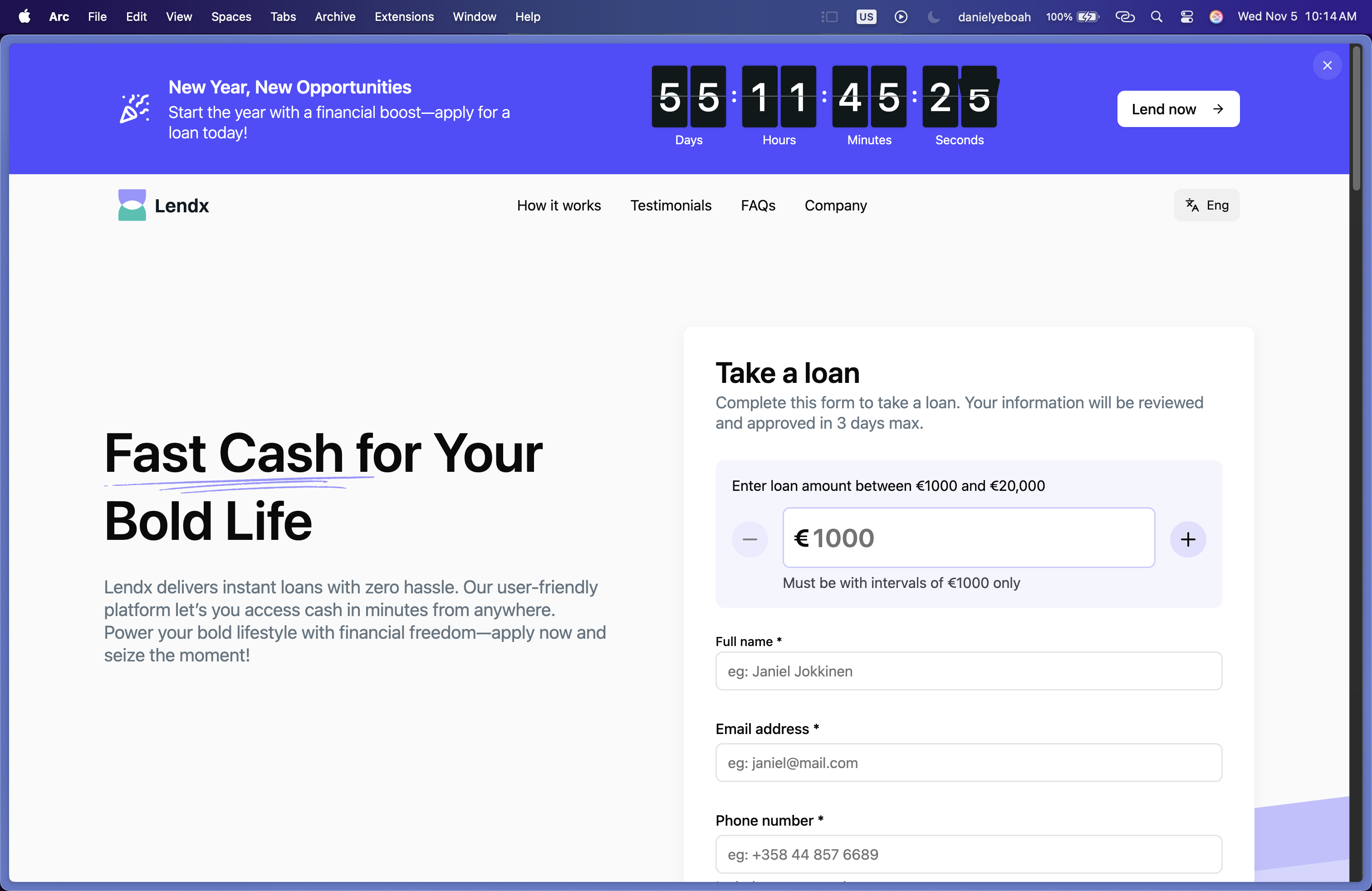 Lendx Countdown Section