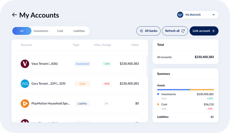 View all accounts in one place