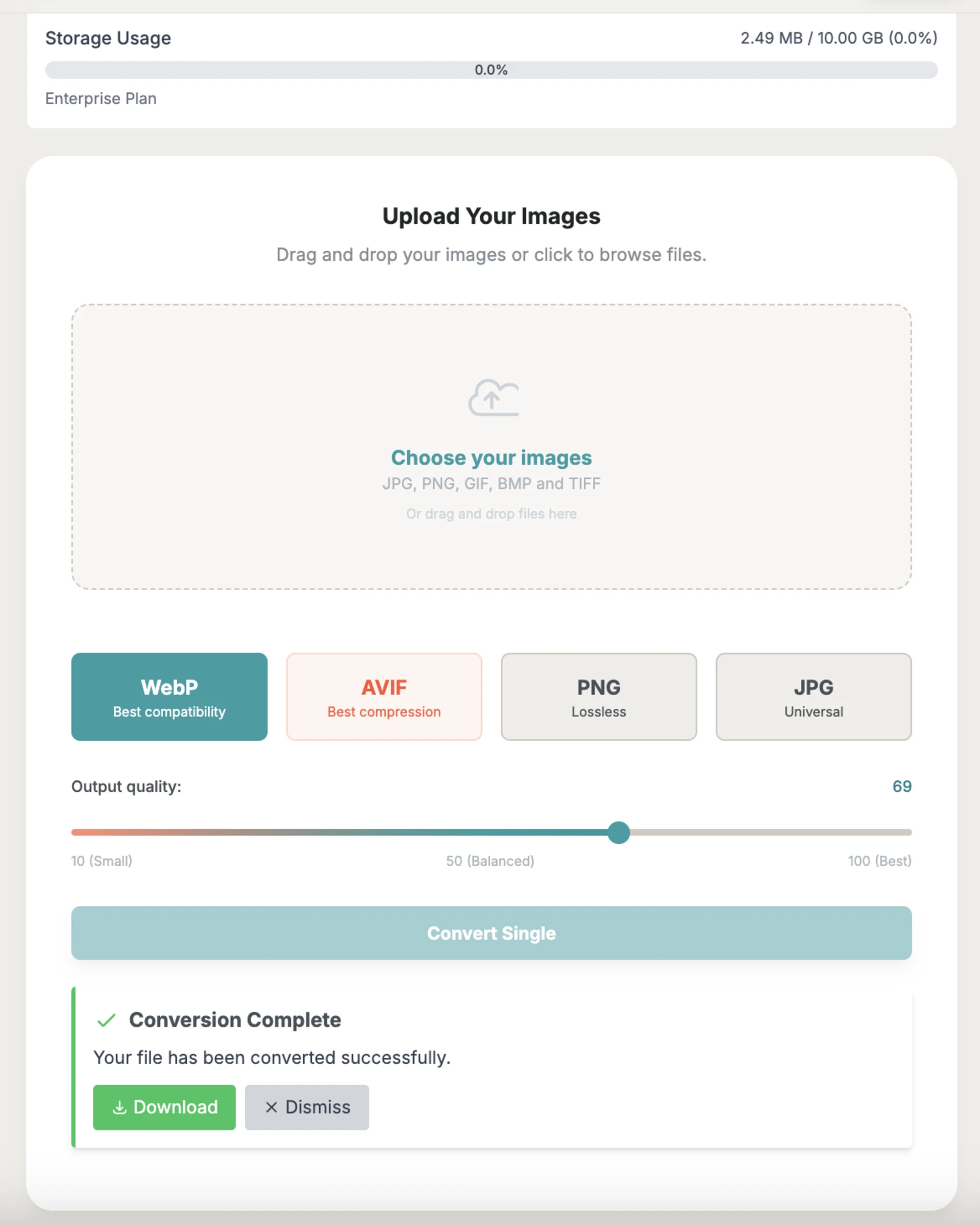 Download options showing local save for converted images.