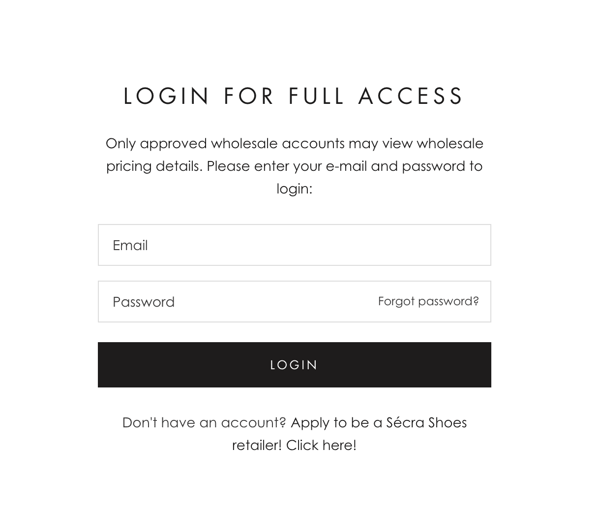 Login form for full access featuring email and password input fields with a login button.