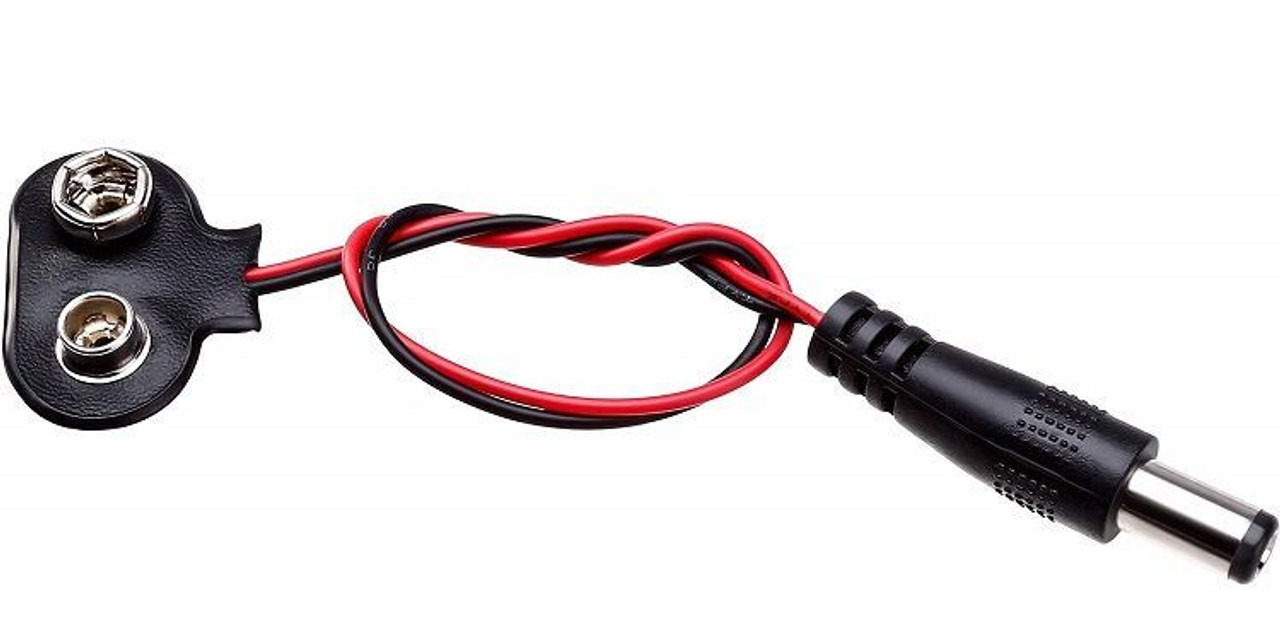 9 Volt Battery Connector to DC 2.1 x 5.5mm Plug, 4 Inch 26awg wire