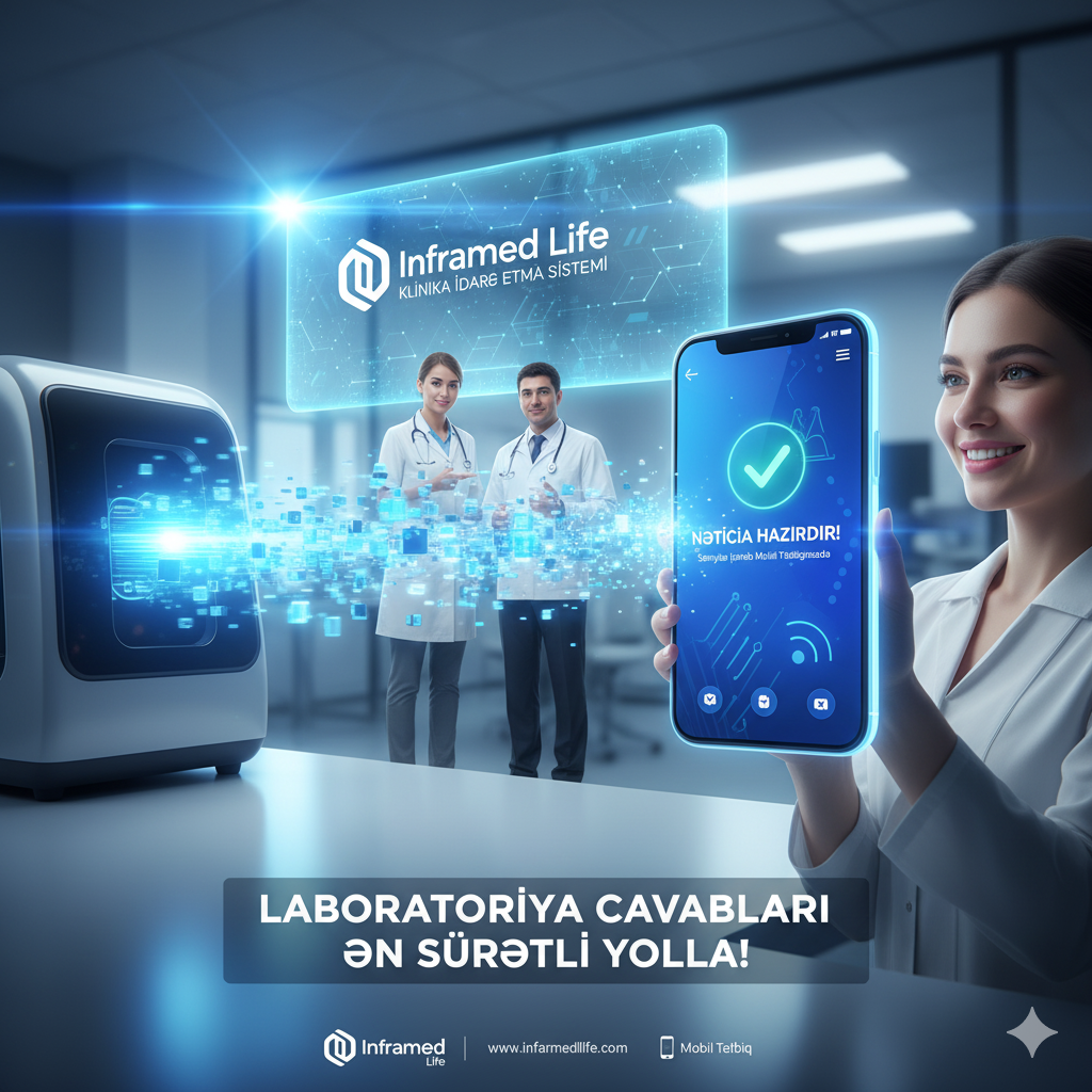 Inframed Life tətbiqi və klinika idarəetmə ekranları