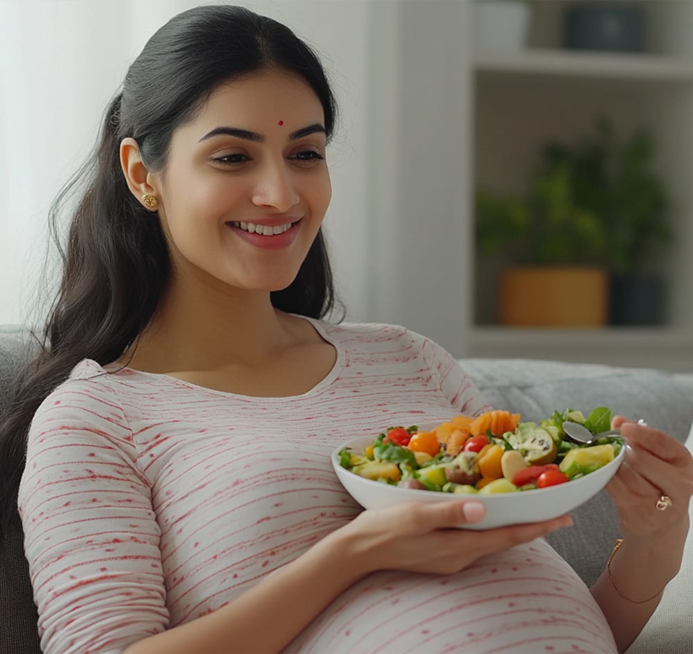 happy-indian-pregnant-woman-enjoying-healthy-fruit-salad-nourishment-wellbeing