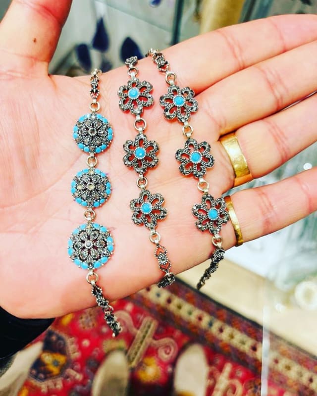 Handcrafted Floral Filigree Bracelet & Earrings Set with Turquoise Accents