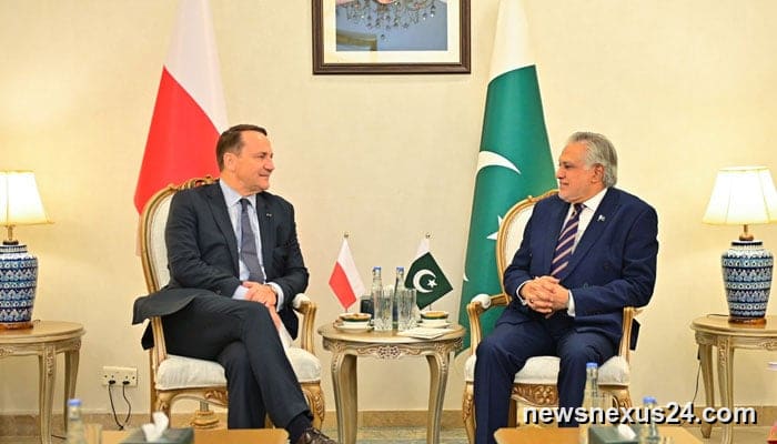 Polish DPM Sikorski lands in Pakistan for two-day visit, talks with Dar