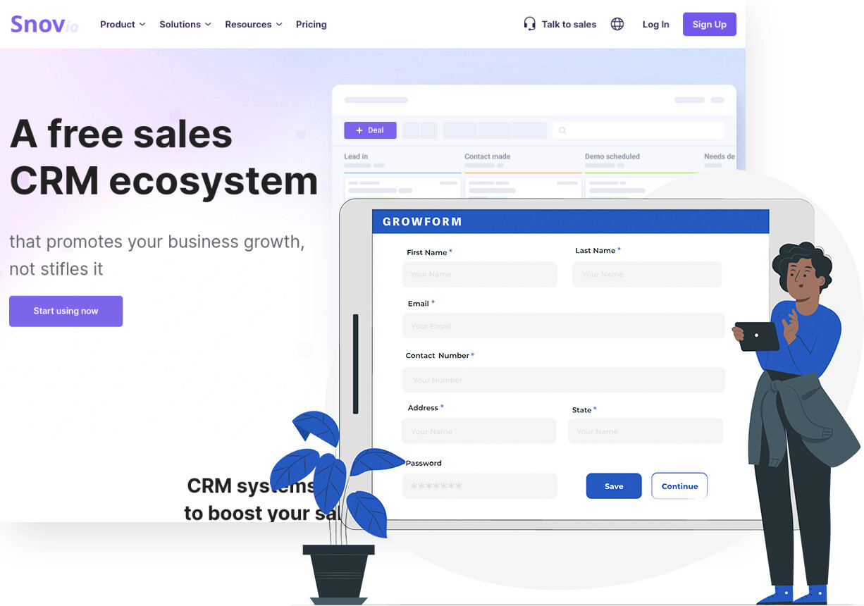 Screenshot of Snov.io and Growform form builder