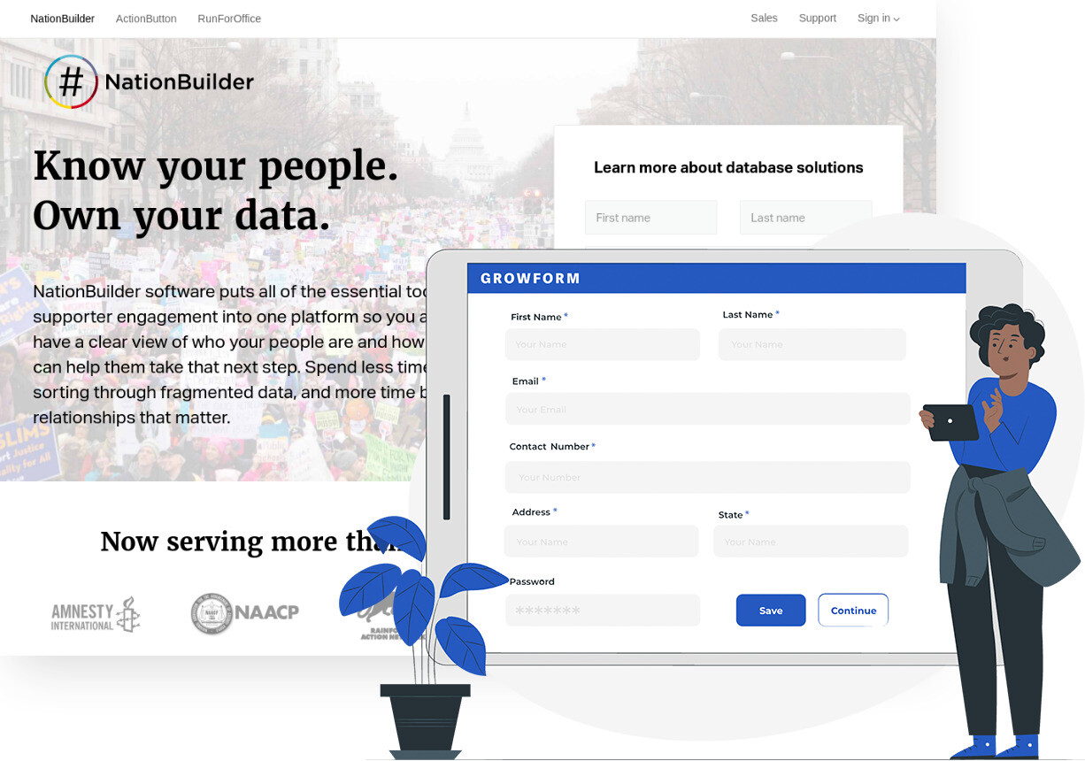 Screenshot of NationBuilder and Growform form builder