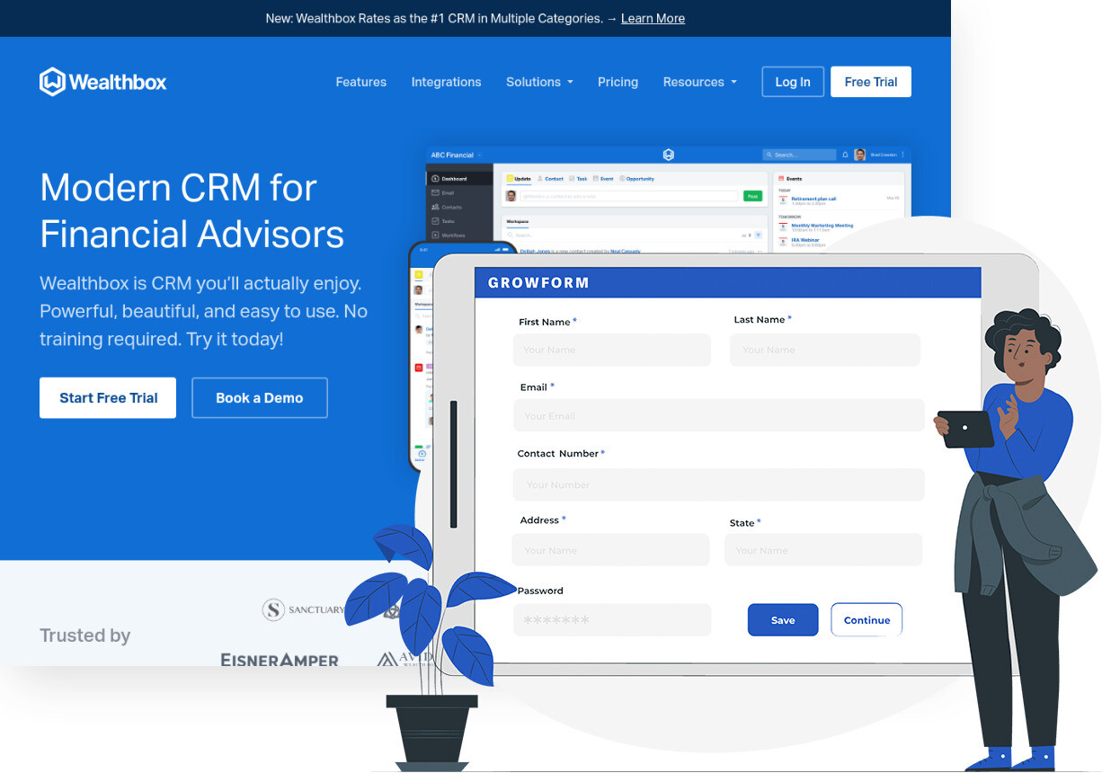 Screenshot of Wealthbox CRM and Growform form builder