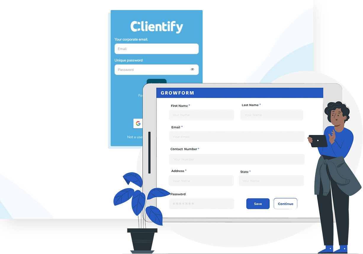 Capture d'écran de Clientify et du générateur de formulaires Growform