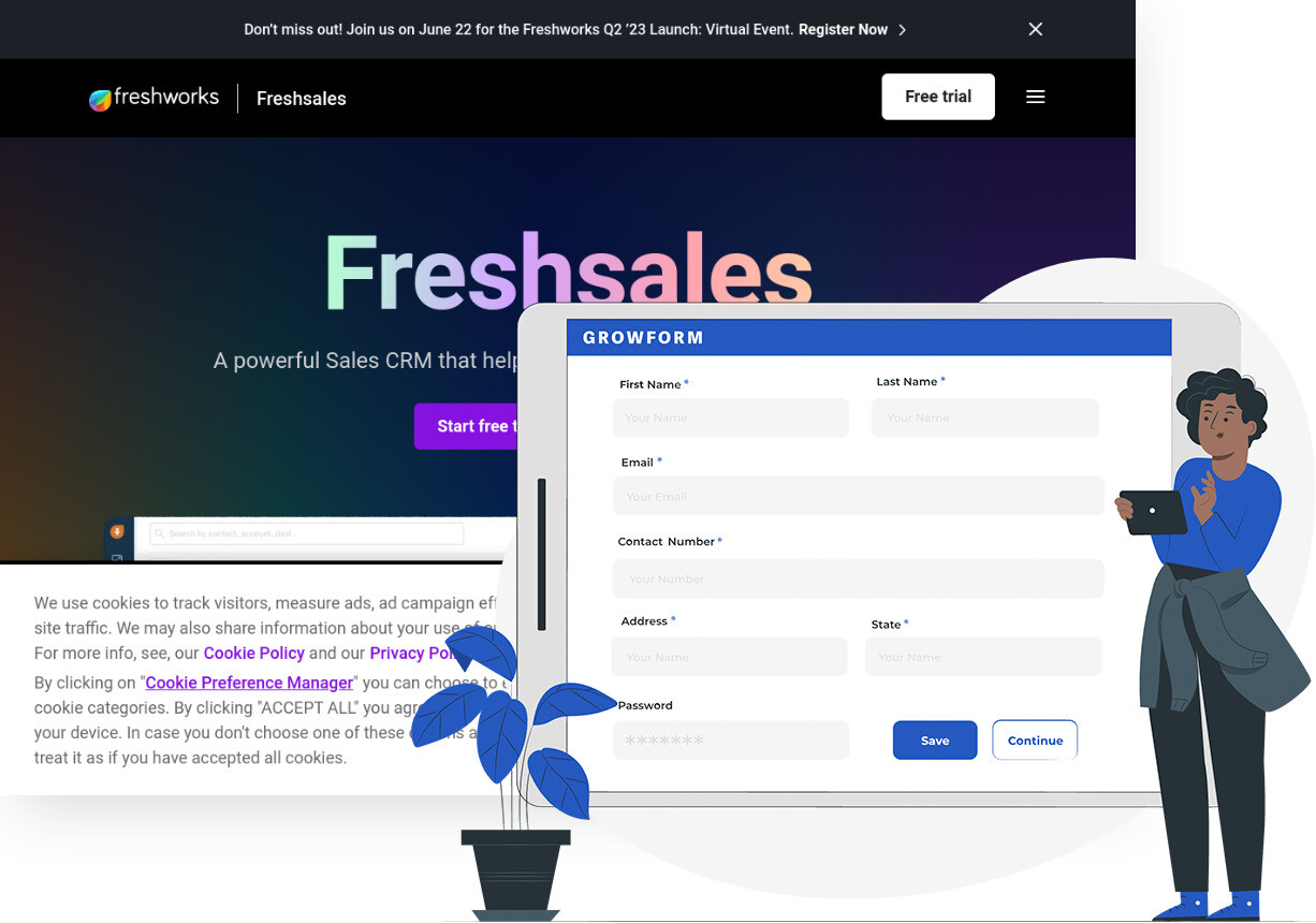 Screenshot of Freshsales Classic and Growform form builder