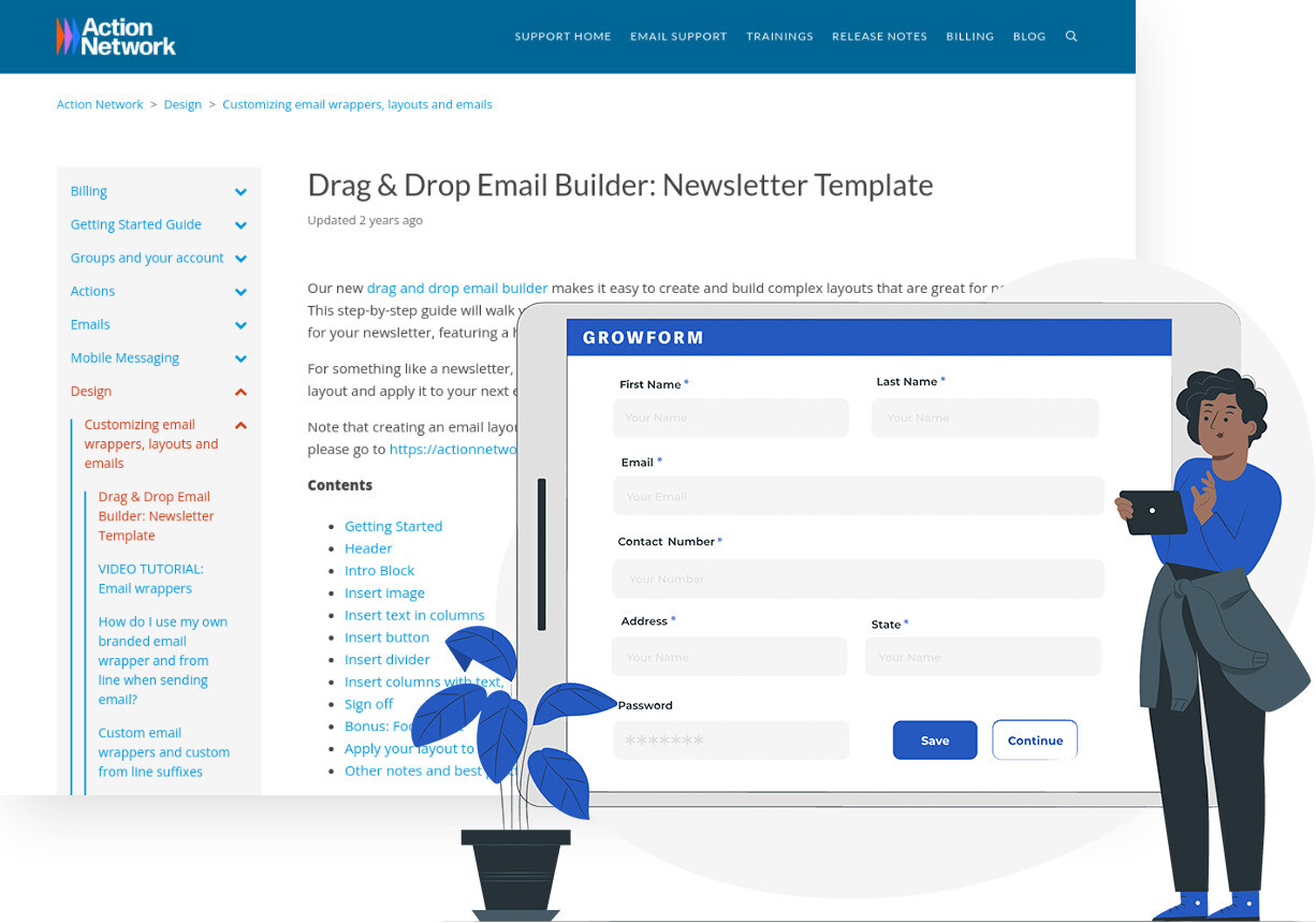 Screenshot of Action Network and Growform form builder