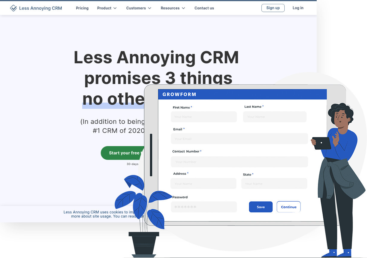 Screenshot of Less Annoying CRM and Growform form builder