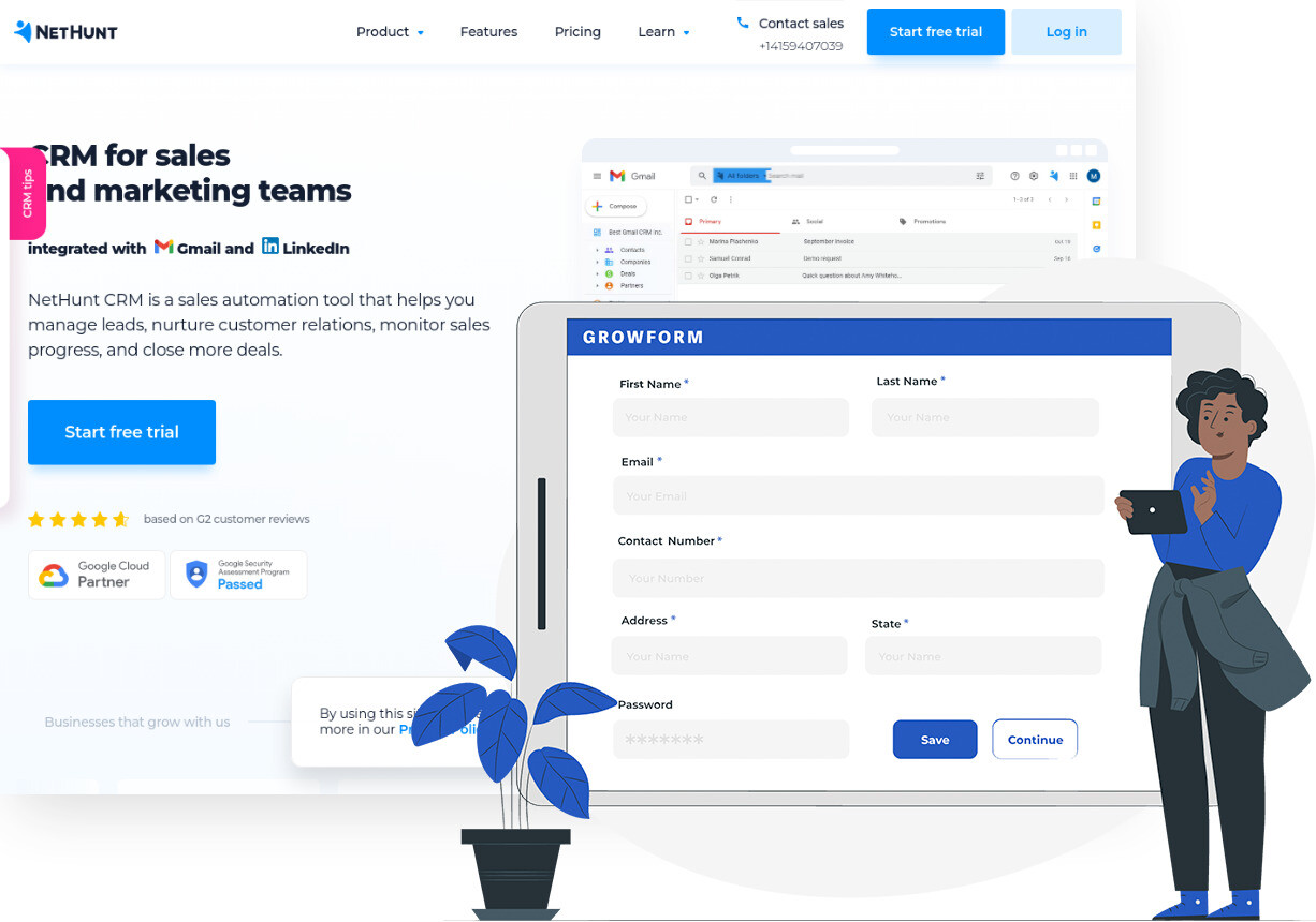 Screenshot of NetHunt CRM and Growform form builder