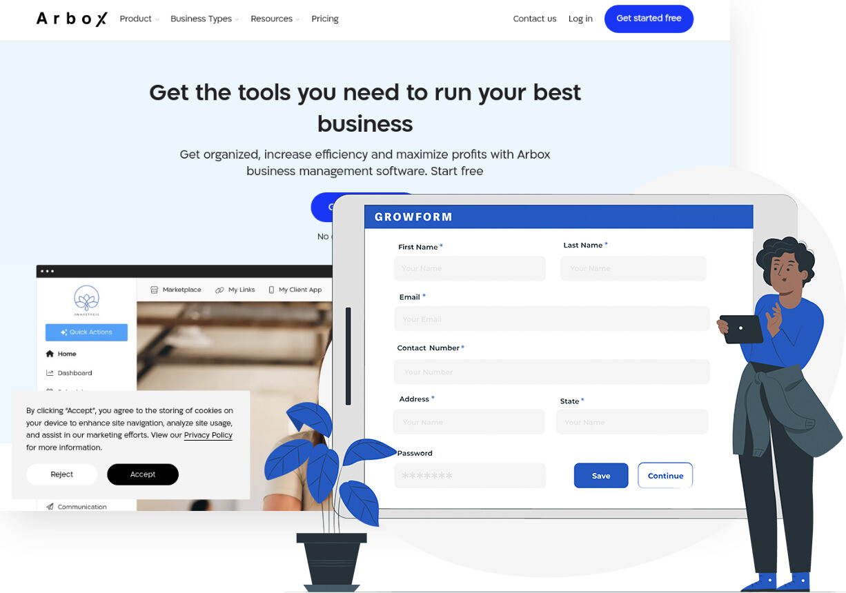 Screenshot di Arbox e del costruttore di moduli Growform