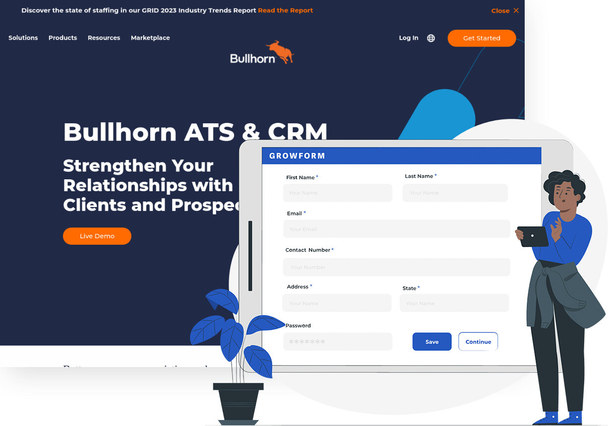 Screenshot of Bullhorn CRM and Growform form builder