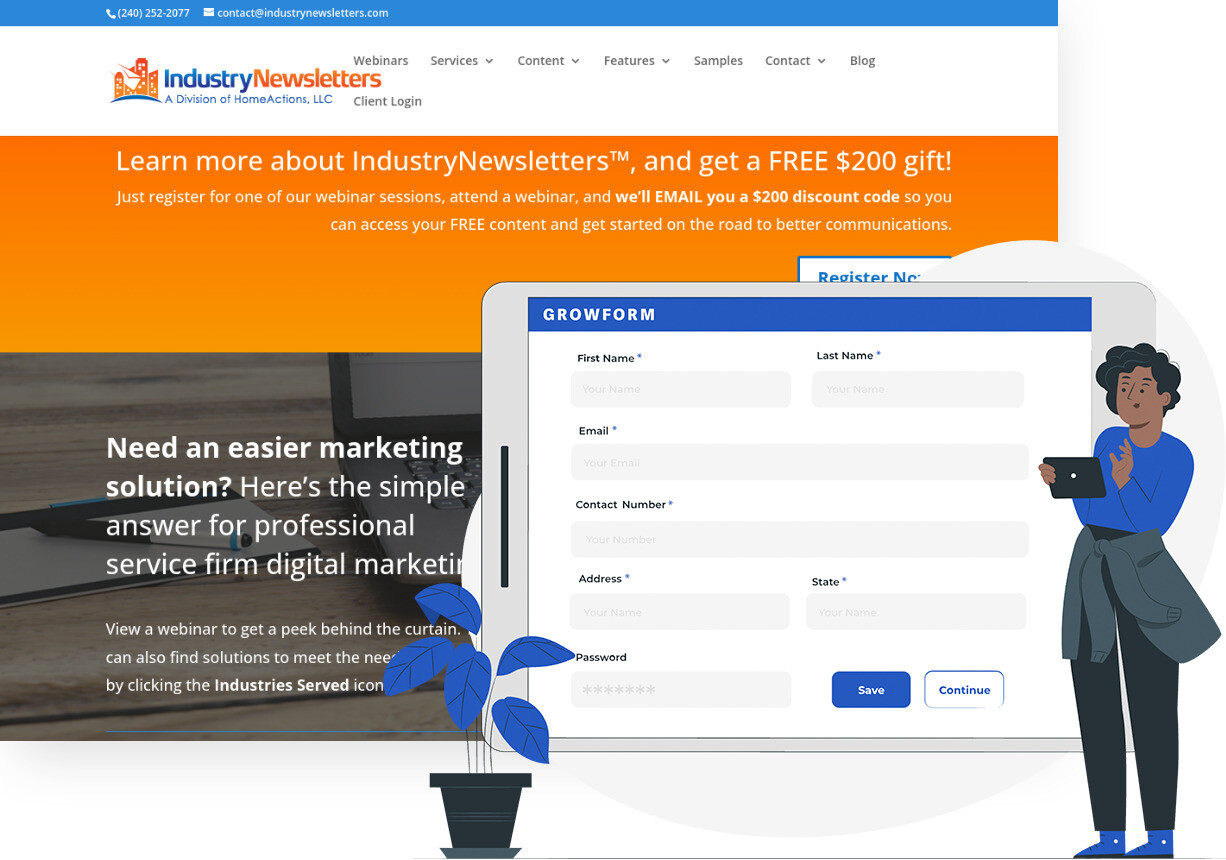 Screenshot of IndustryNewsletters and Growform form builder