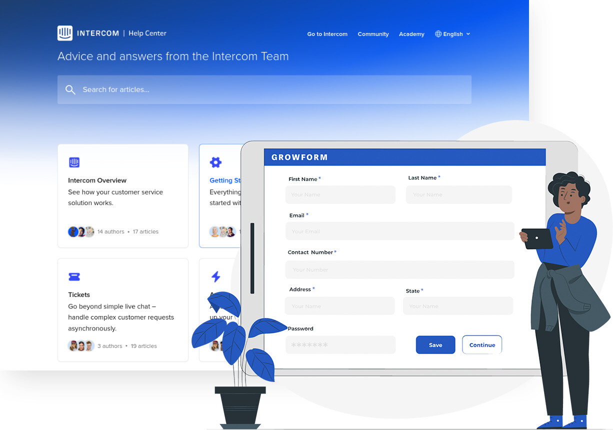 Screenshot of Intercom and Growform form builder