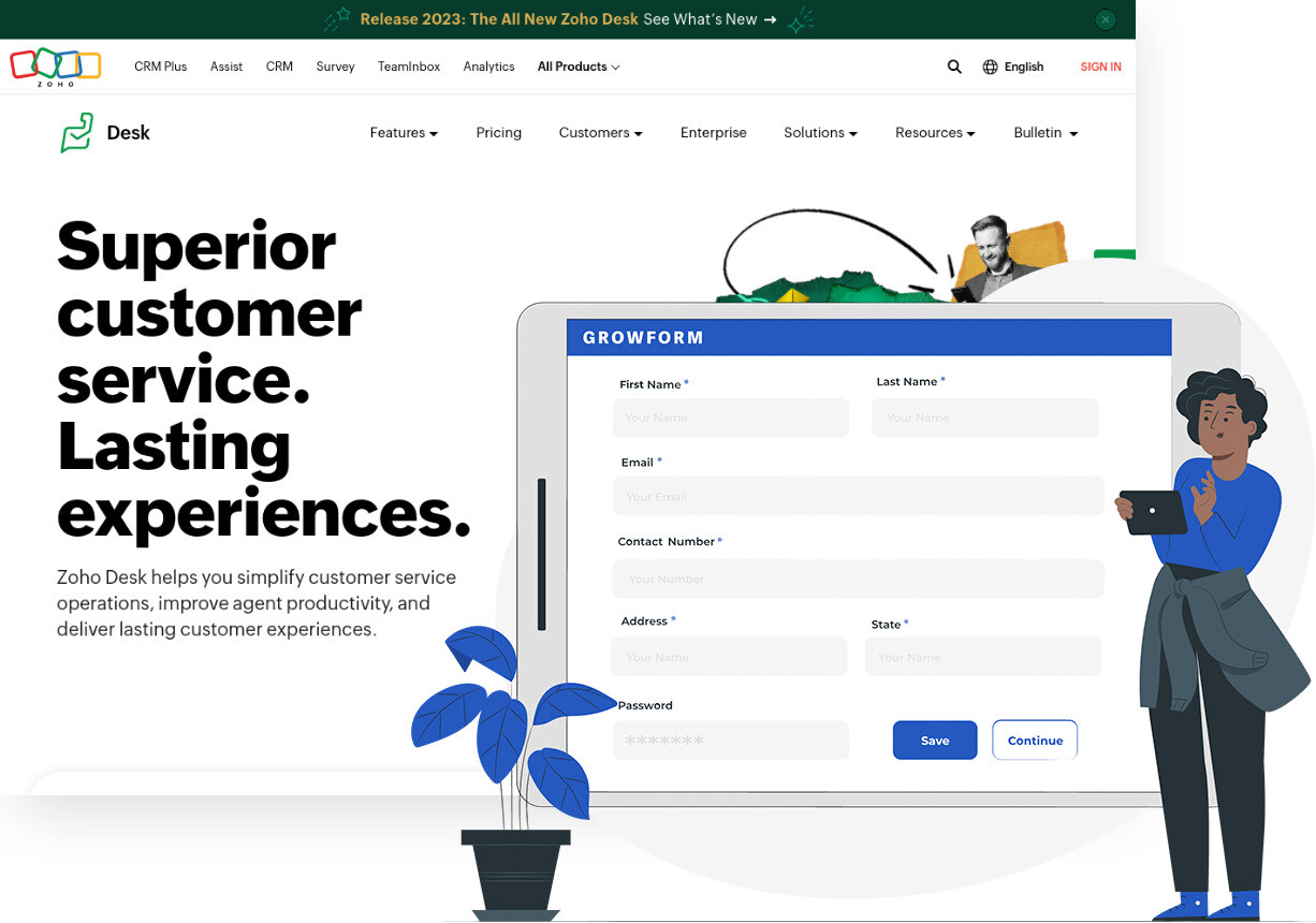 Screenshot of Zoho Desk and Growform form builder