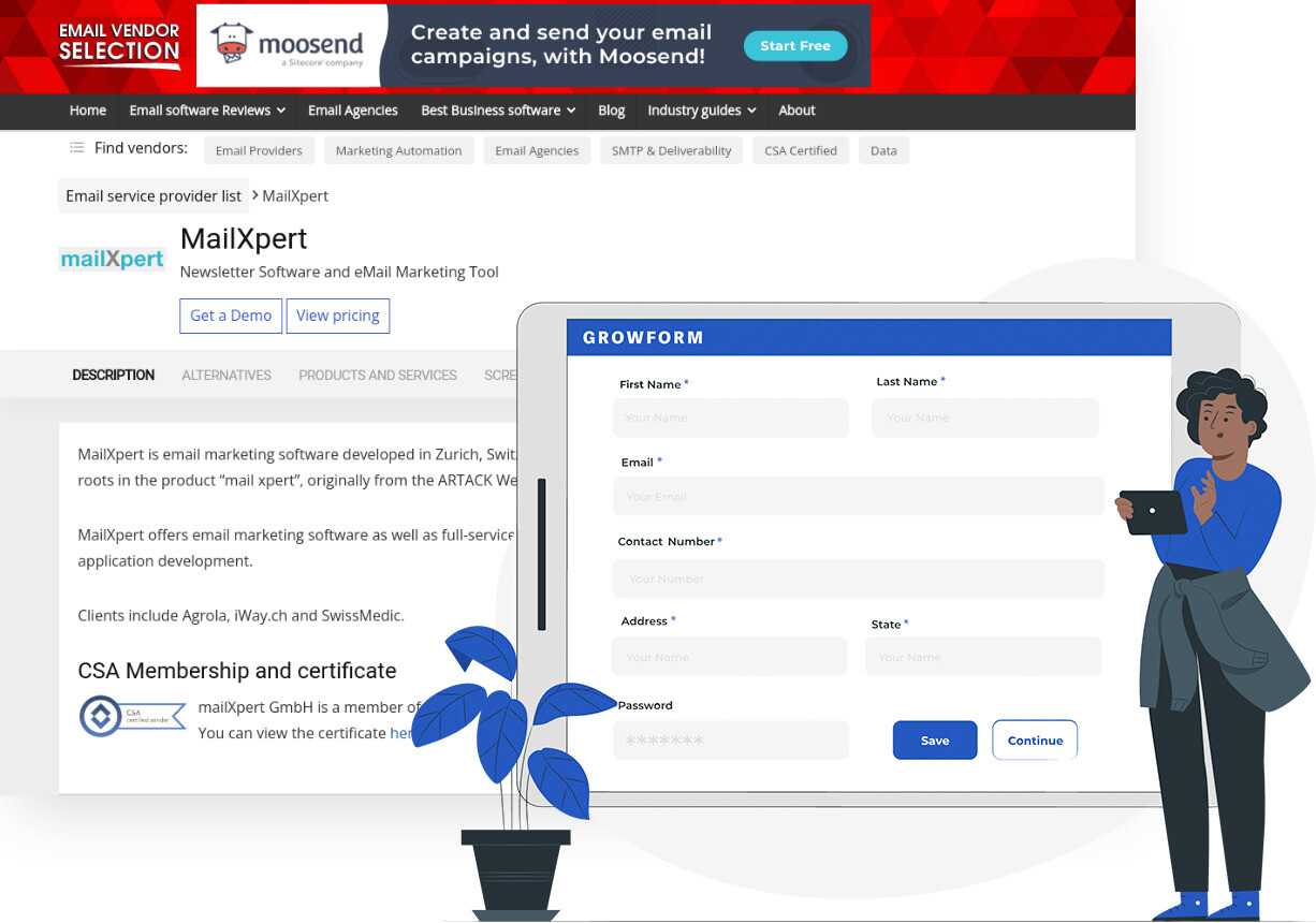 Screenshot of mailXpert and Growform form builder