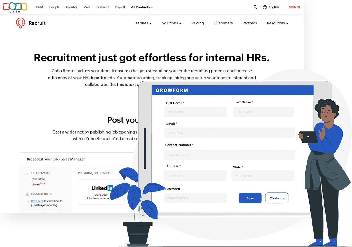 Screenshot von Zoho Recruit und Growform Form Builder
