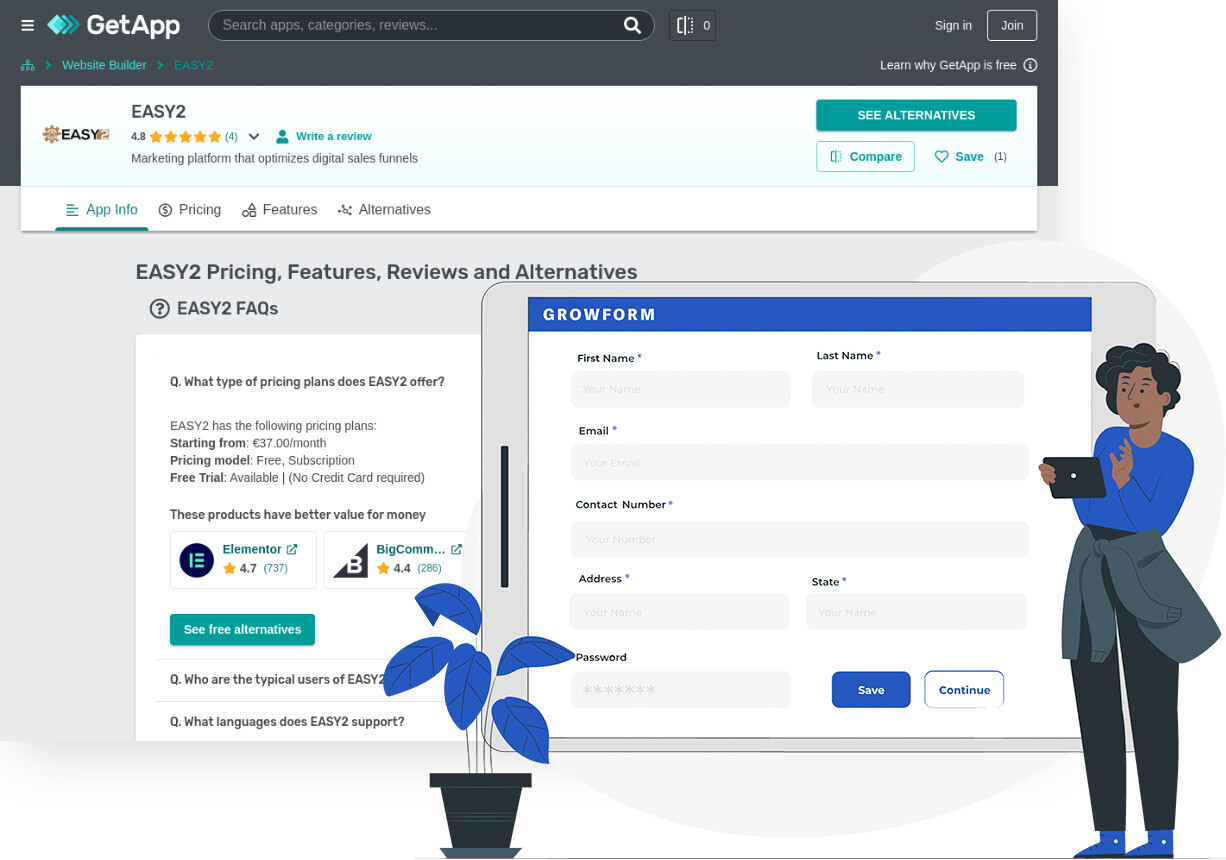 Screenshot of EASY2 and Growform form builder