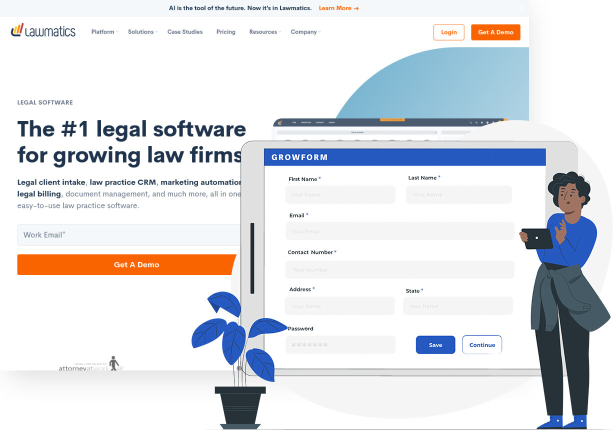 Screenshot of Lawmatics and Growform form builder