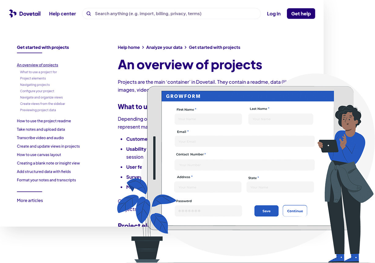 Screenshot of Dovetail and Growform form builder