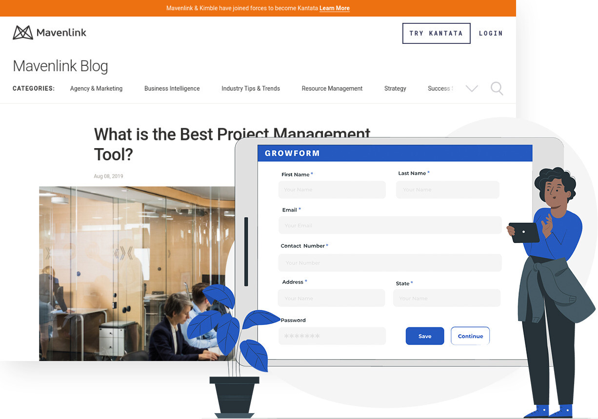 Screenshot von Mavenlink und Growform Form Builder