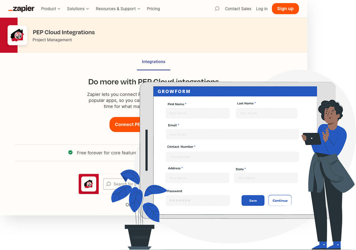 Screenshot of PEP Cloud and Growform form builder