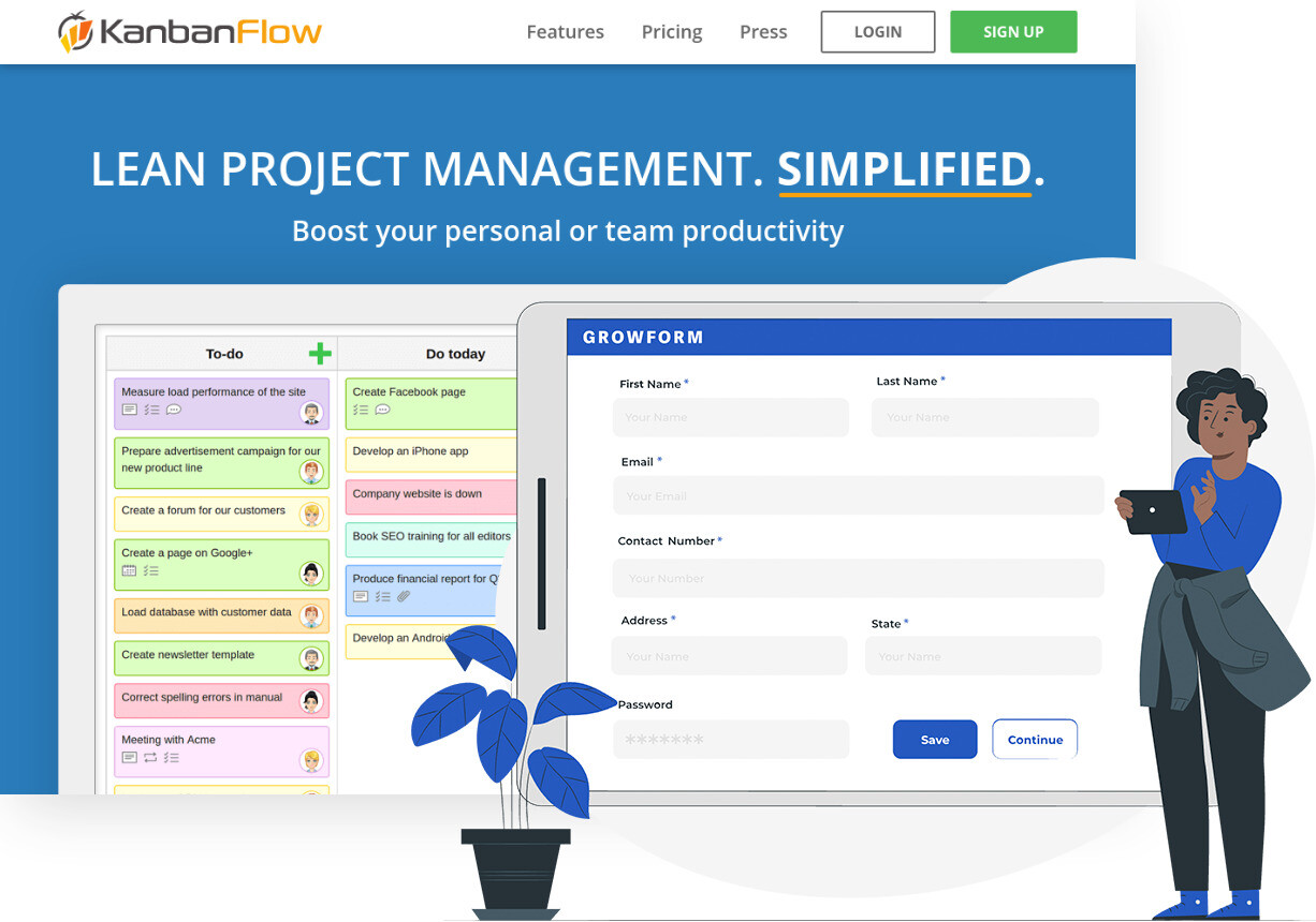 Screenshot of KanbanFlow and Growform form builder