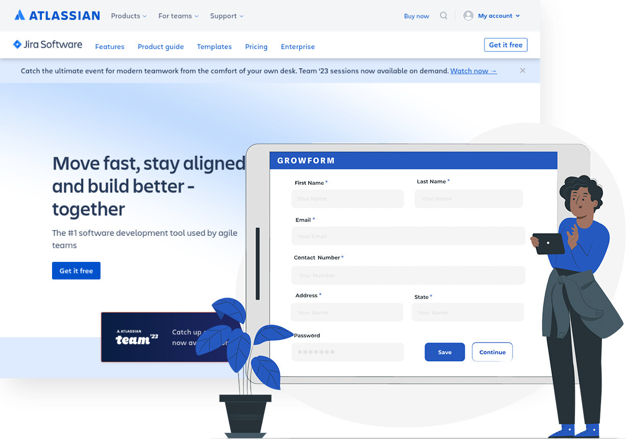 Screenshot of Jira Software Server and Growform form builder